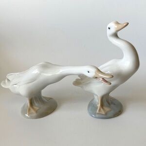 Lladro Two White Geese Porcelain Figurines Vintage Signed